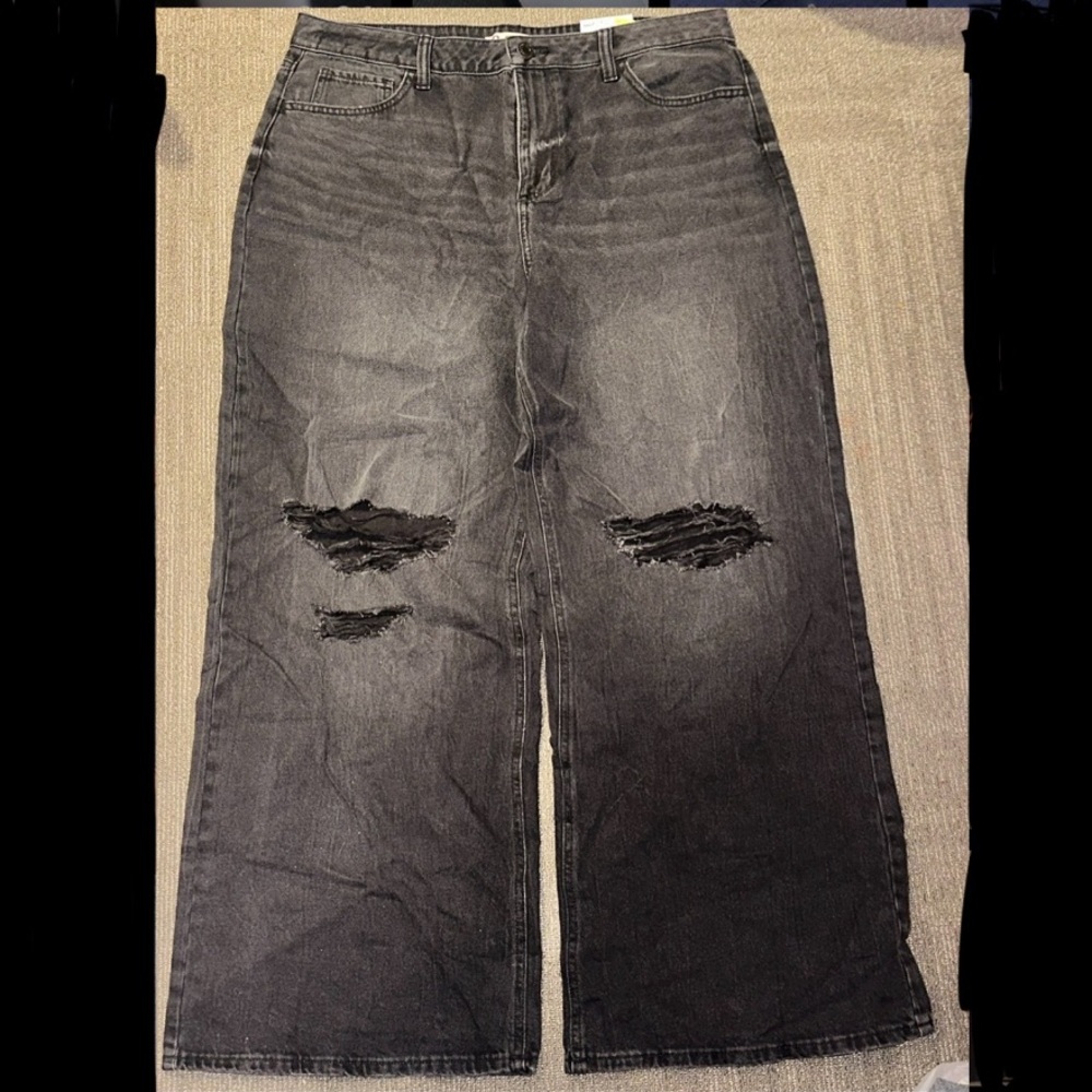 SO Black Distressed Wide Leg Jeans